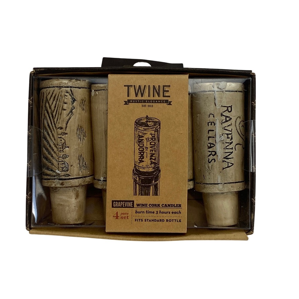 NIB Sealed Twine Grapevine Wine Cork Candles Rustic Elegance 4 Piece Set